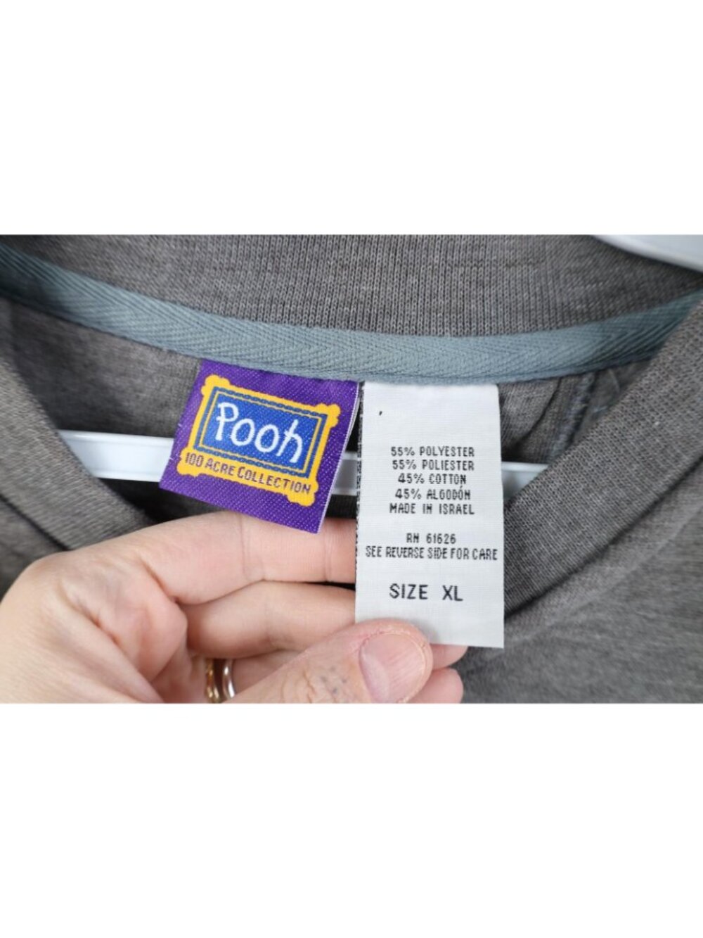Vintage 90s Disney Womens XL Distressed Winnie the Pooh V-Neck Sweatshirt Gray - Picture 7 of 14